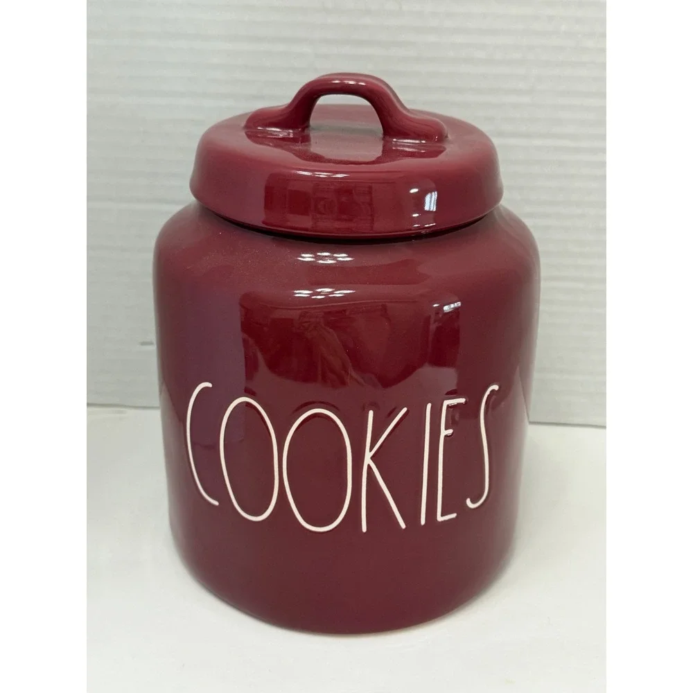 Rae Dunn Magenta Burgundy Maroon Cookies Ceramic Canister Cookie Jar with Lid